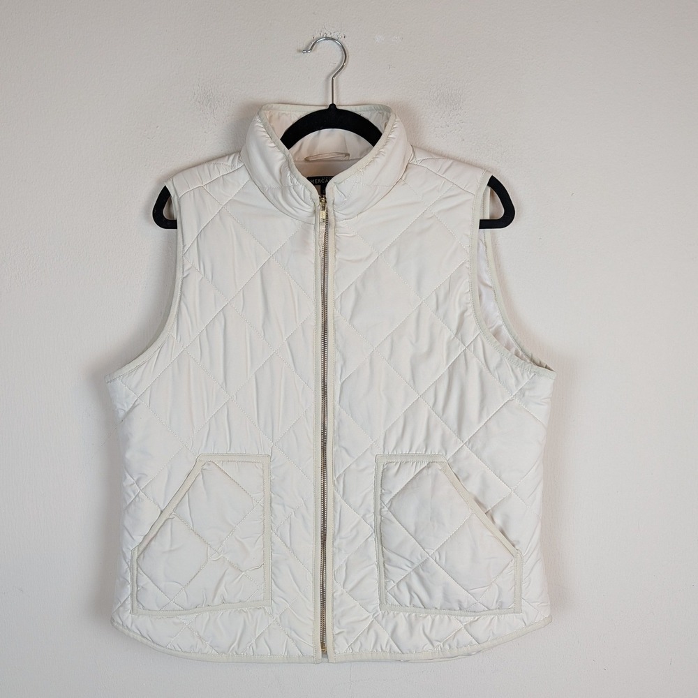 J.Crew Mercantile Vest XL Ivory Quilted Full Zip Mock Neck K4209 Casual Cozy